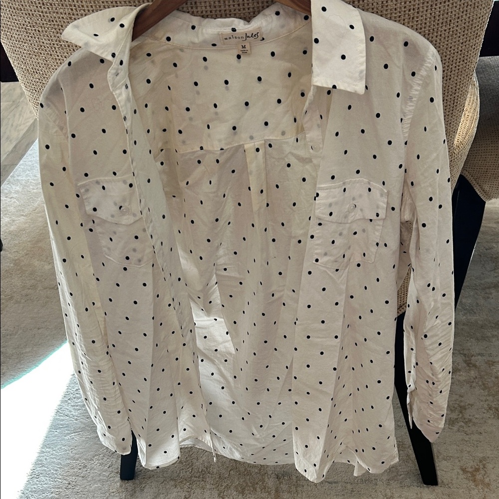 Maison Jules Cream and Black Polka Dot Shirt